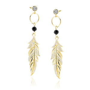Cercei argint lungi cu pene placati cu aur galben Black Spinel DiAmanti Z1826EG_WB-DIA (Argint 925‰ 4,3 g.)